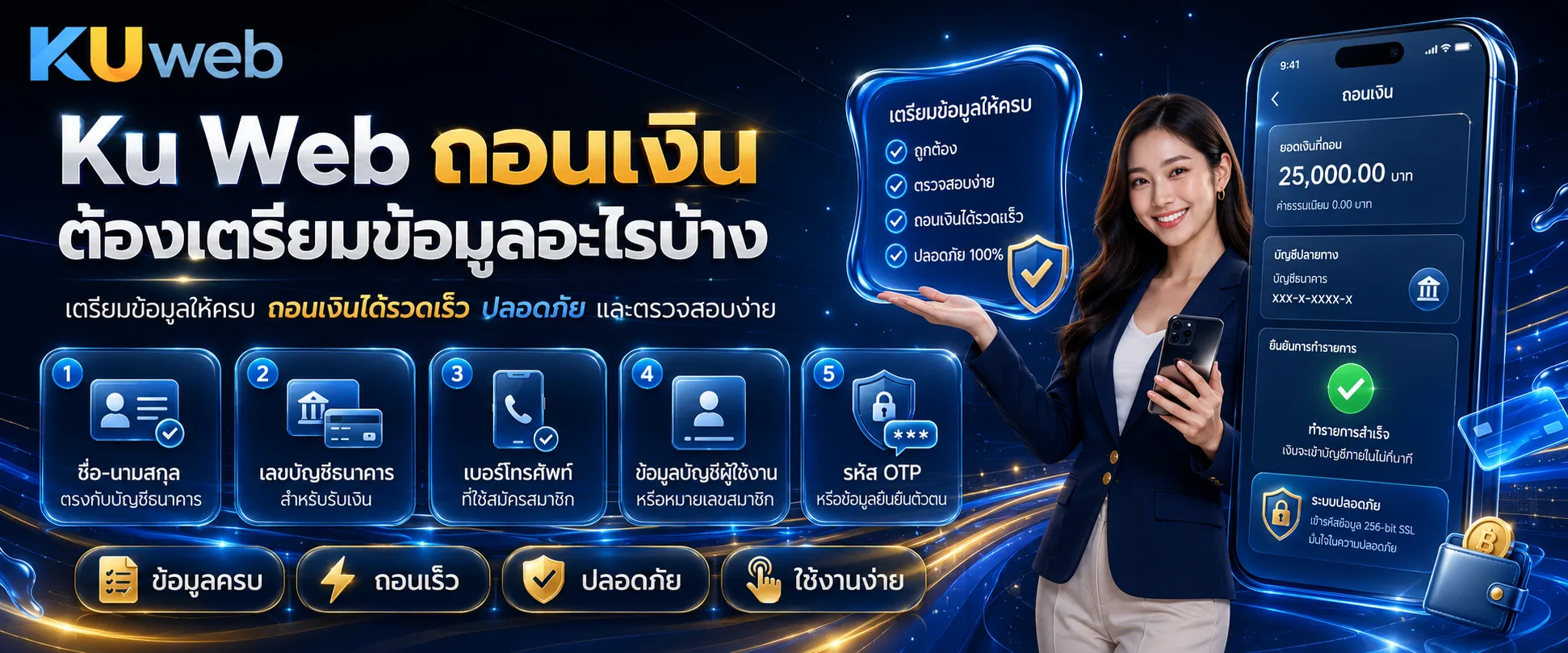 Ku Web ถอนเงินผ่านมือถือและตรวจสอบข้อมูลบัญชีอย่างปลอดภัย